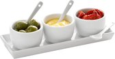 Witte sausbakjes serveerschalen set 7-delig - Sausschaaltjes - Serveerblad/schaaltjes/lepels - Amuse hapjes