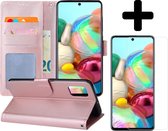 Hoesje Geschikt voor Samsung A71 Hoesje Book Case Hoes Portemonnee Cover Walletcase Met Screenprotector - Hoes Geschikt voor Samsung Galaxy A71 Hoes Bookcase Hoesje - Rosé goud