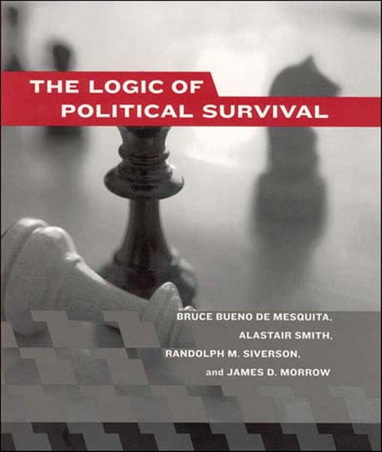 Couverture du livre "THE LOGIC OF POLITICAL SURVIVAL". Au centre, deux pièces d'échecs, un roi noir et un pion blanc, sur un échiquier.