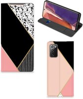 Bookcase Hoesje Geschikt voor Samsung Galaxy Note20 Smart Cover Black Pink Shapes