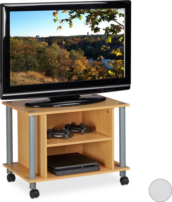 Relaxdays tv-kast verrijdbaar tv meubel - 4 wielen - 2 vakken - televisietafel