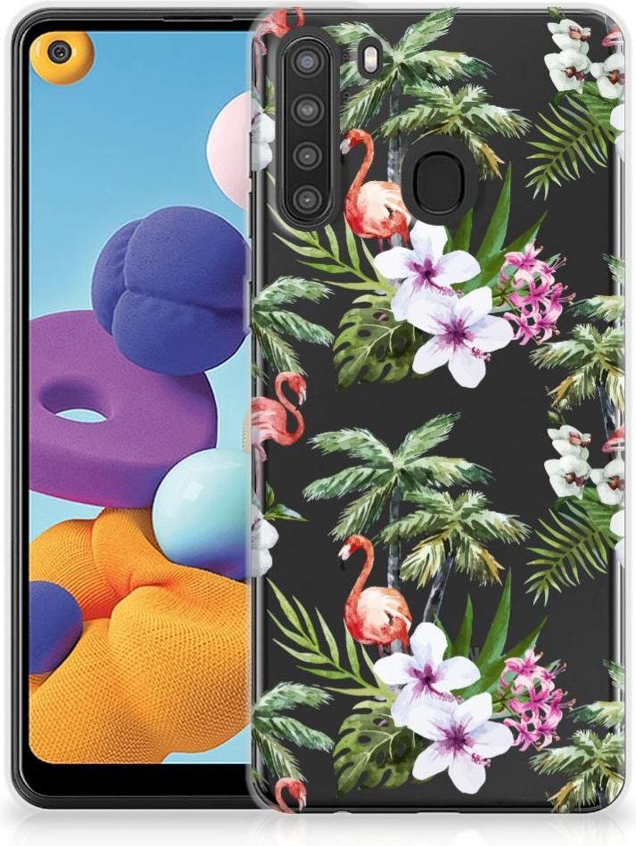 Samsung Galaxy A21 TPU Hoesje Flamingo Palms