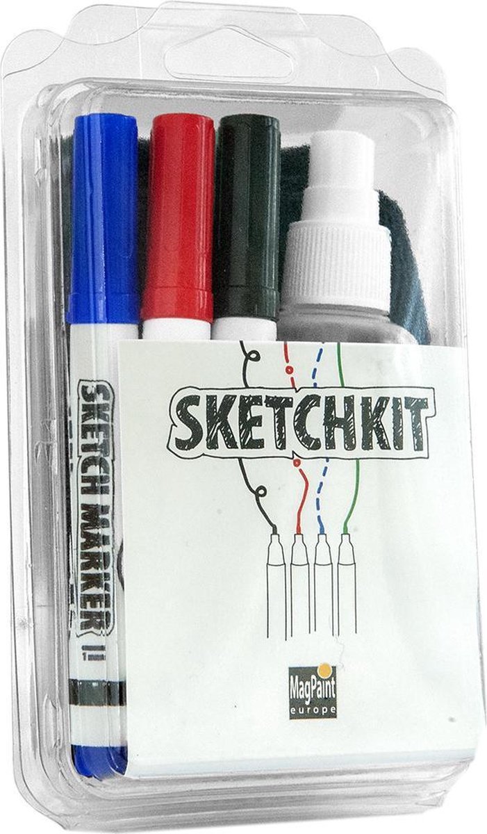 MagPaint - Sketchkit - Cleanerspray + 4 Sketchmarkers + Microvezel doek