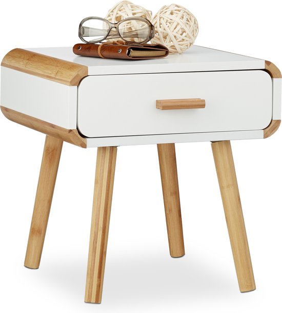Relaxdays - Table de chevet scandinave avec tiroir BLANC - table de chevet blanc - table d'appoint - bois