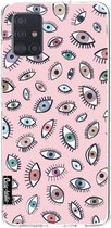 Casetastic Samsung Galaxy A51 (2020) Hoesje - Softcover Hoesje met Design - Eyes Pink Print