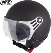 VINZ Stelvio Jethelm Mat Zwart / Scooterhelm / Brommerhelm / Motorhelm / Fashionhelm voor Scooter / Vespa / Brommer / Motor