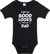 I get my good looks from my dad romper / rompertje - zwart - unisex - jongens / meisjes - kraamcadeau / geboorte cadeau - zwart rompertje voor baby 68 (4-6 maanden)