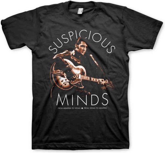 Elvis Presley Heren Tshirt -S- Suspicious Minds Zwart