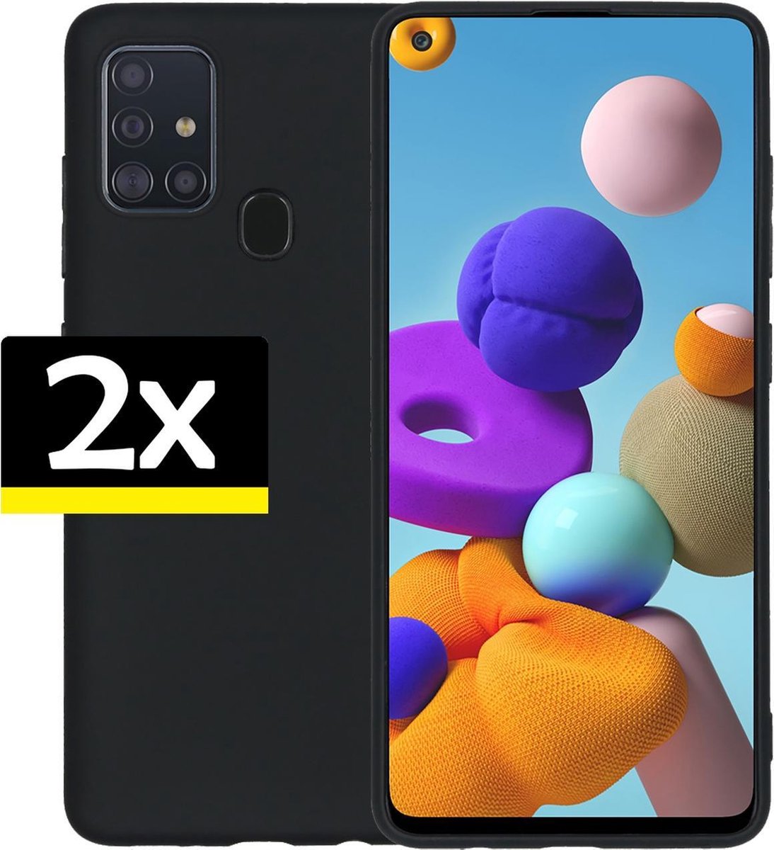 Hoesje - 2 Stuks - Geschikt voor Samsung Galaxy A21s - Sterk & Shockproof - Case Siliconen - Back Cover - Telefoon Hoes - Telefoonhoesjes - Zwart
