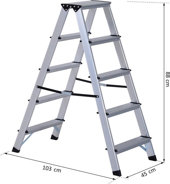 Misverstand Herhaald Symposium HOMCOM Ladder inklapbaar 5 treden alu 88 x 45 x 103cm | bol.com