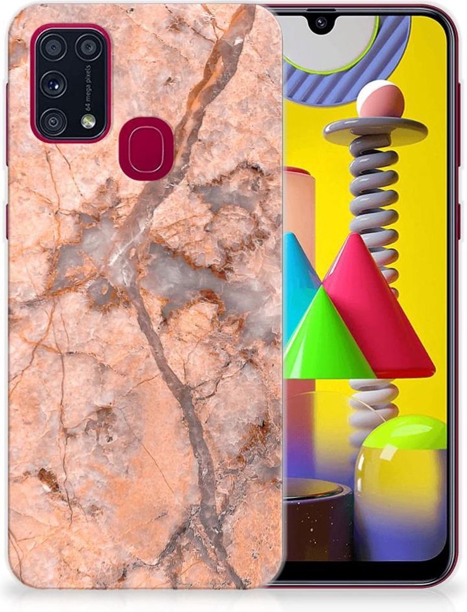 Samsung Galaxy M31 TPU Siliconen Hoesje Marmer Oranje