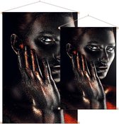 Zwarte vrouw bodypaint met gouden gloed - Foto op Textielposter - 40 x 60 cm