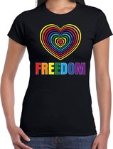 Regenboog hart Freedom gay pride / parade zwart t-shirt voor dames - LHBT evenement shirts kleding / outfit 2XL