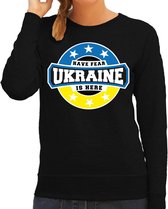 Have fear Ukraine is here sweater met sterren embleem in de kleuren van de Oekraiense vlag - zwart - dames - Oekraine supporter / Oekraiens elftal fan trui / EK / WK / kleding S