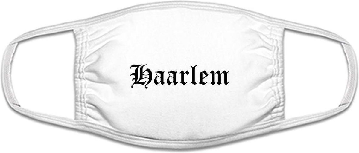 Haarlem mondkapje | gezichtsmasker | bescherming | bedrukt | logo | Wit mondmasker van katoen, uitwasbaar & herbruikbaar. Geschikt voor OV