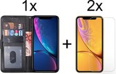 iPhone XS Max hoesje bookcase zwart wallet case portemonnee book case cover - 2x iPhone XS Max Screenprotector