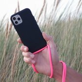 Duurzaam hoesje zwart Apple iPhone 11 Pro met koord neon pink