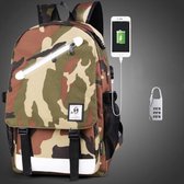Let op type!! Multifunctionele grote capaciteit Oxford doek leger groen Camouflage rugzak Casual Computer laptoptas met externe USB Interface & -beveiligingsslot opladen voor mannen / vrouwen