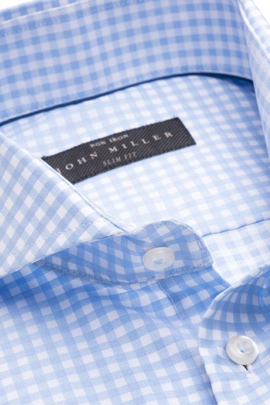 John Miller Heren Overhemd Wit En Blauw Geruit Cutaway Slim Fit 5 | bol.com