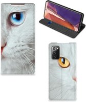 Bookcover Geschikt voor Samsung Galaxy Note20 Smart Case Witte Kat