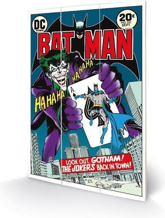 DC COMICS - Houten wandbord 20x29.5 - Batman Joker's Back in Town