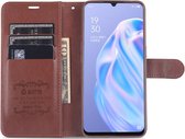 AZNS Oppo A91 Hoesje Wallet Book Case Kunst Leer Bruin