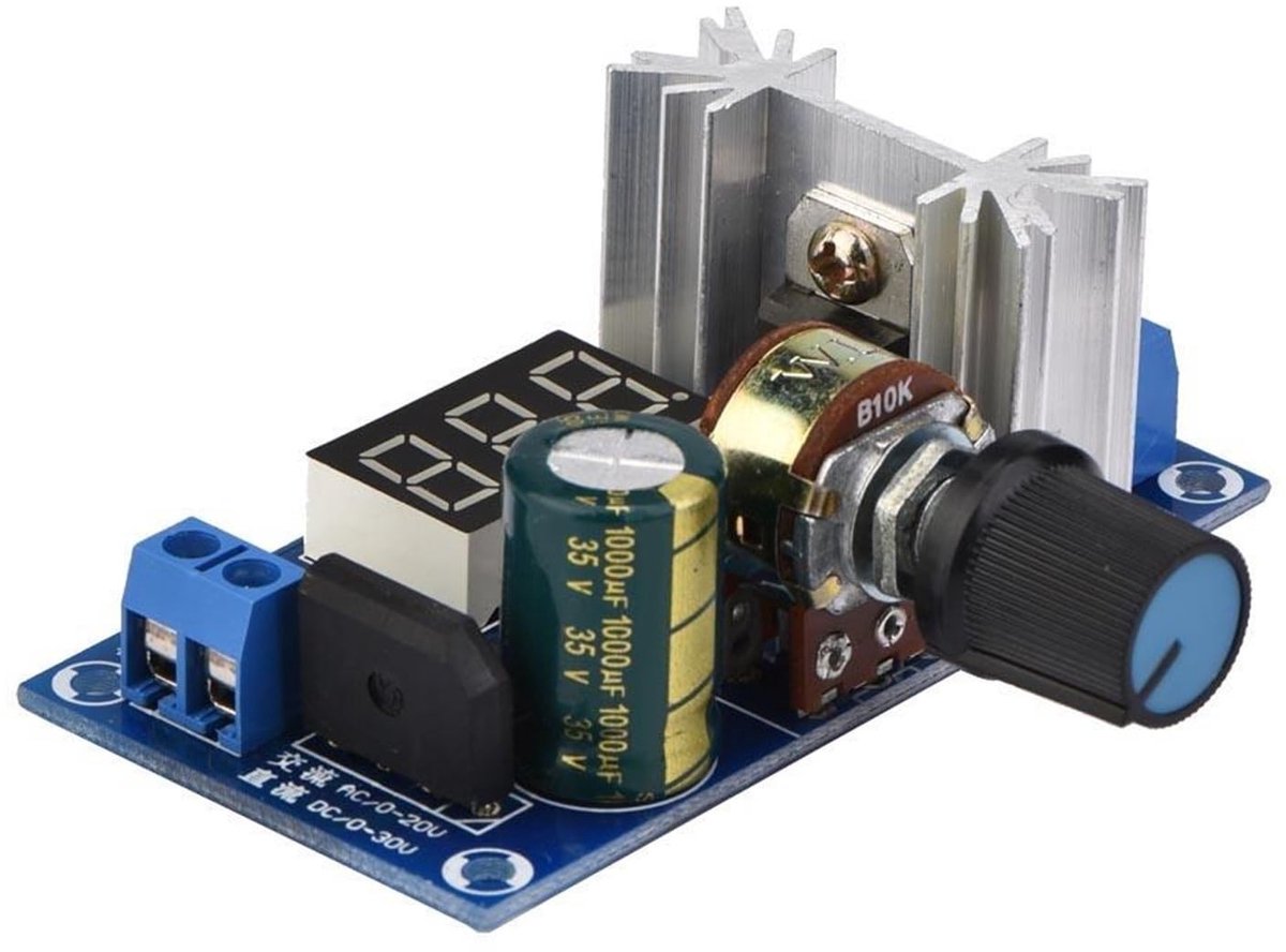 Dailygoody - Spanningsregelaar - LM317 Spanningsregelaar - Digitale Spanningsindicator - Compact - Traploos Instelbaar - Geschikt voor AC en DC - 1,25.
