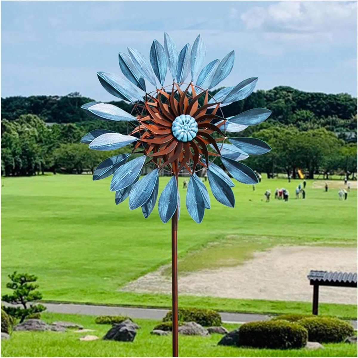Windspinner Buiten - Tuinmolen Decoratie - Tuin Verfraaien - Dubbele Rotor - 213 cm - Blauw