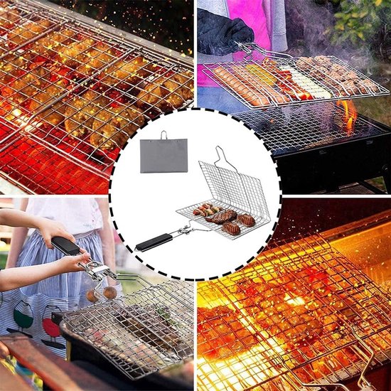 Roestvrijstalen Grillmand, Hoekig Ontwerp, Ideaal voor Vlees, Vis, Garnalen en Groenten Grillen — afbeelding 4