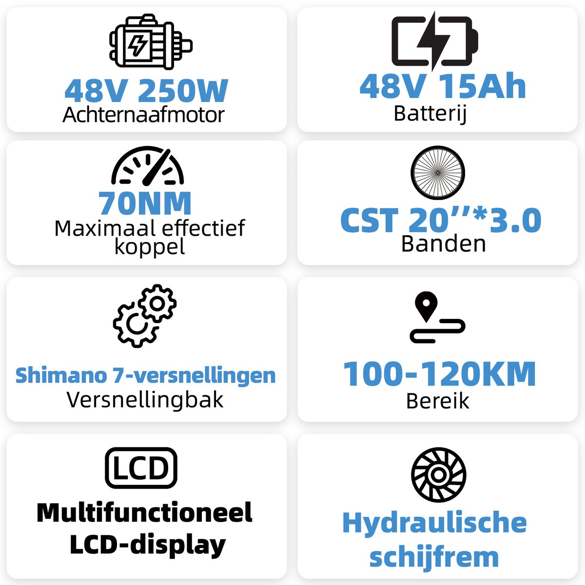 TTGO F7 Elektrische Fiets - 250W Motor - 48V15Ah Accu - 20 Inch Banden Vouwfiets - Max Snelheid 25km/u - Max Bereik 100-120km - Shimano 7 Versnellingen - Grijs thumbnail 3