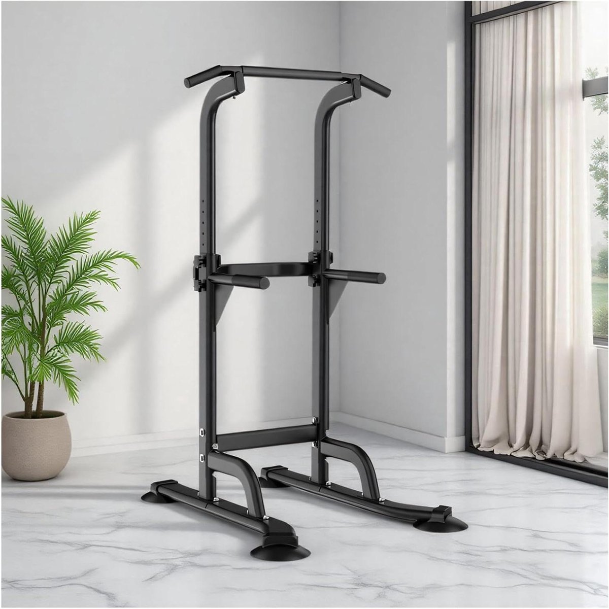 Krachtstation - Fitnessapparaat - Krachtraining thuis - In hoogte verstelbaar - 165-210 cm - Zwart