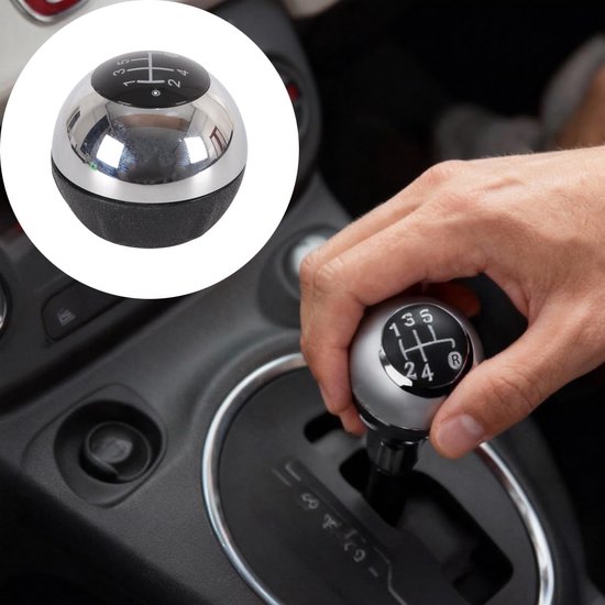 Schakelpookknop 5-versnellingen - Pookknop Auto Versnellingspook - Auto Interieur Upgrade - Luxe Chromen Afwerking - Standaard Maat - Zilver Zwart — afbeelding 2