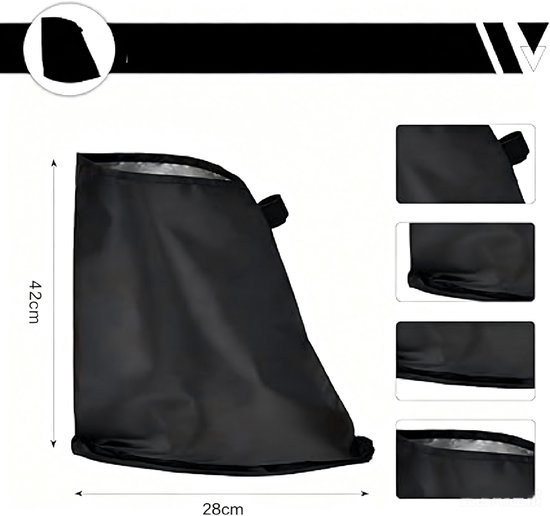 Zwarte waterdichte beschermhoes, 42x28 cm, met magnetische sluiting en handige lussen.