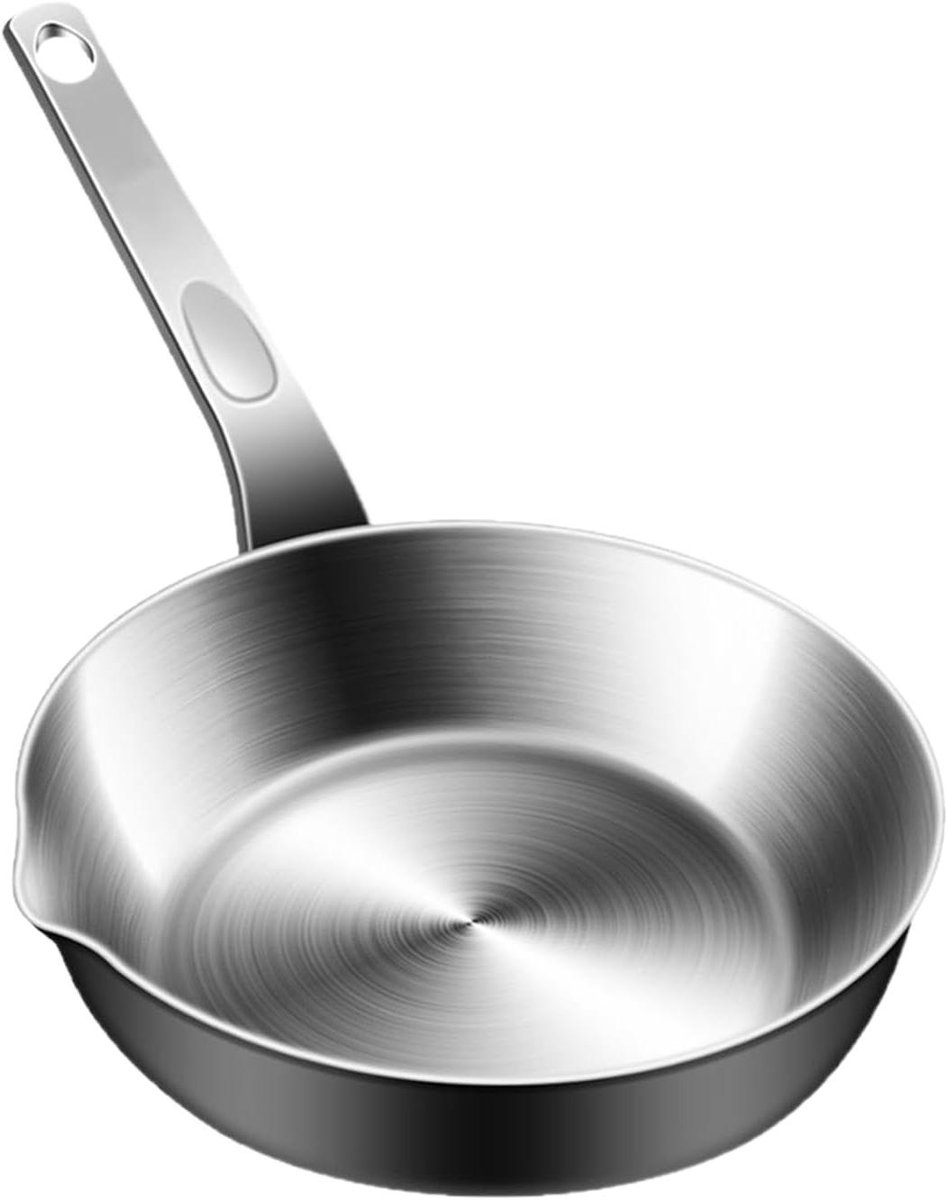 Kleine Koekenpan - Omeletpan Steelpan - Ontbijt Maken - Druipvrije Tuit - Compact Formaat - Zilverkleurig