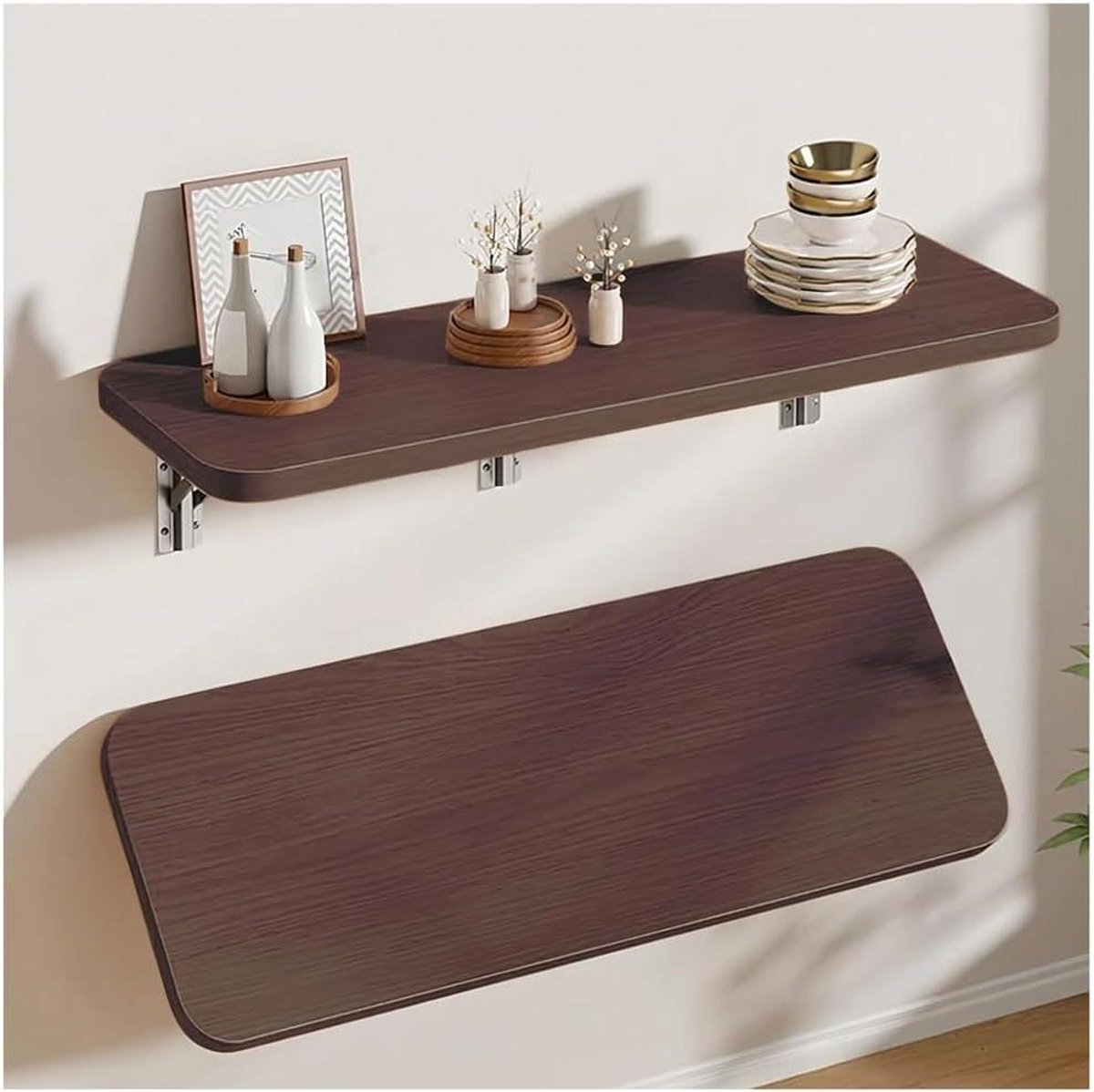 Opvouwbaar Wandbureau - Klaptafel Muur - Ruimte Besparen - Massief Hout - 60x20cm - Bruin