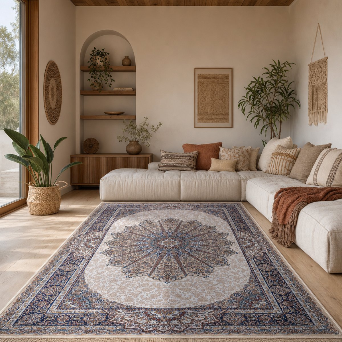 Muratap Star Klassiek Oosters Vloerkleed Wasbaar Anti Slip Creme- 160x230 CM
