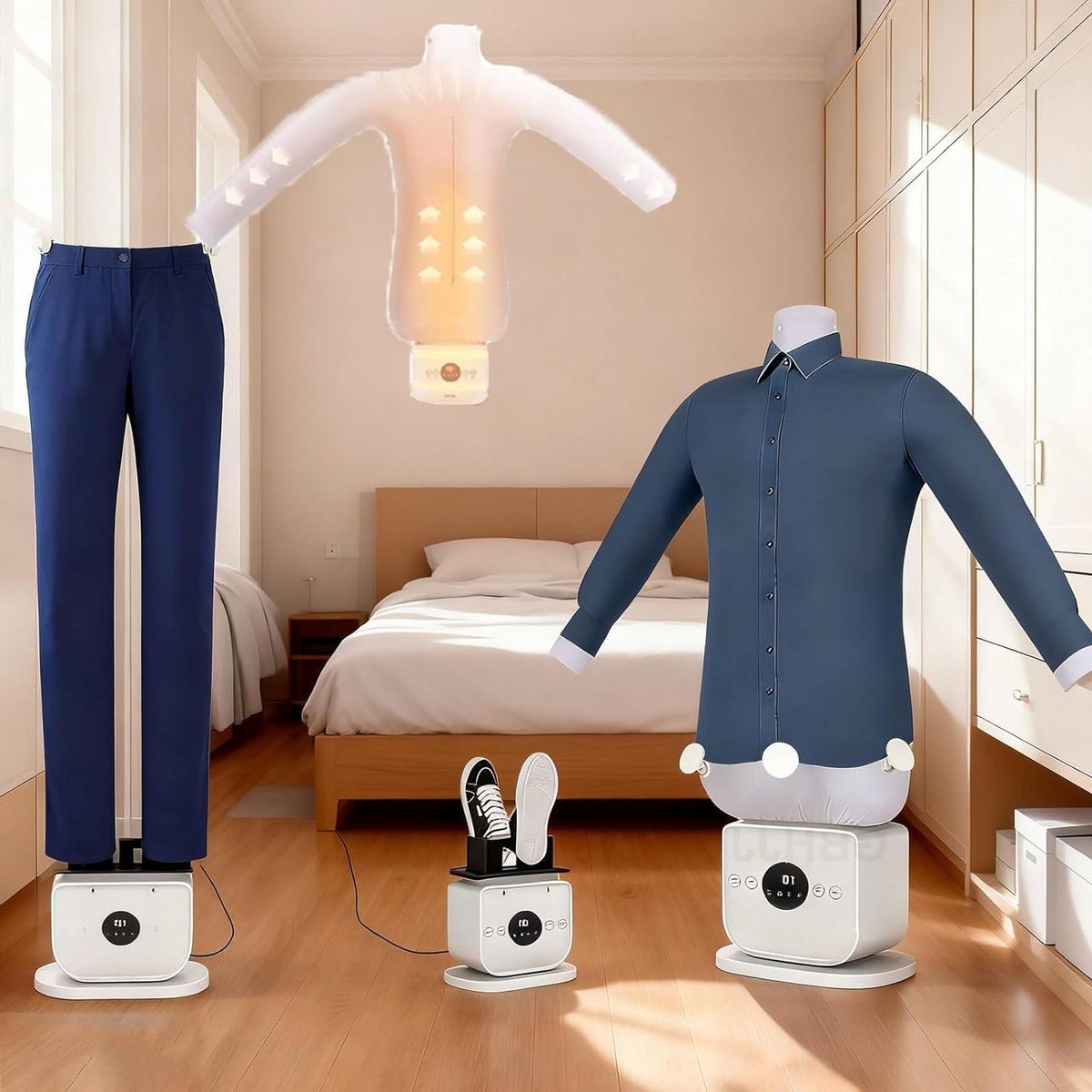 Automatische strijkmachine - Stoomstrijkijzer Kledingdroger - Kreukels Verwijderen - Met Aromatherapie - 1400 Watt - Wit