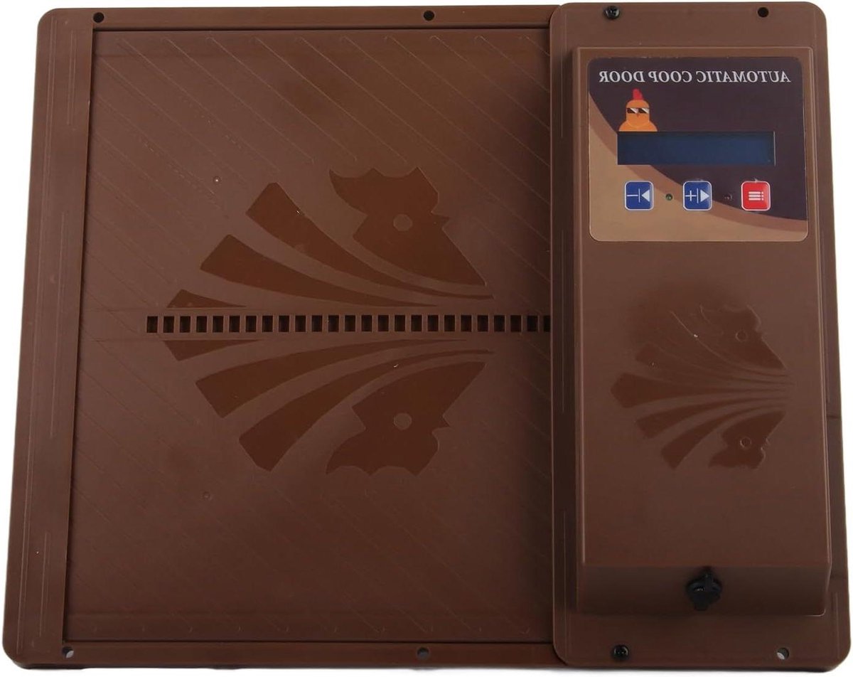Automatische kippendeur - Hokdeur opener - Gevogelte beschermen - Met LED display - 37 x 32 x 7 cm - Bruin