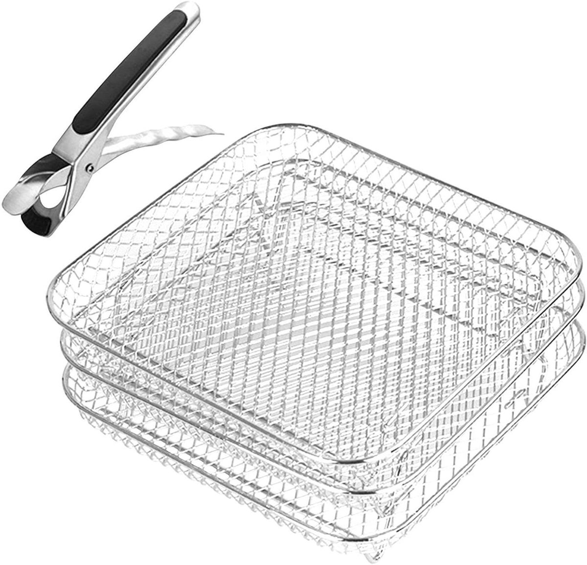 Heteluchtfriteuse Rek - Airfryer Accessoire - Dubbel Koken - Stapelbaar Ontwerp - 20 x 20 x 9 cm - Zilver