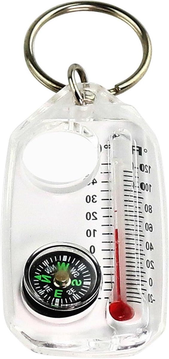 Sleutelhanger Kompas Thermometer - 3-in-1 Gadget - Outdoor Navigatie - Klimaatbestendig Ontwerp - 8 x 4 x 1 cm - Zwart