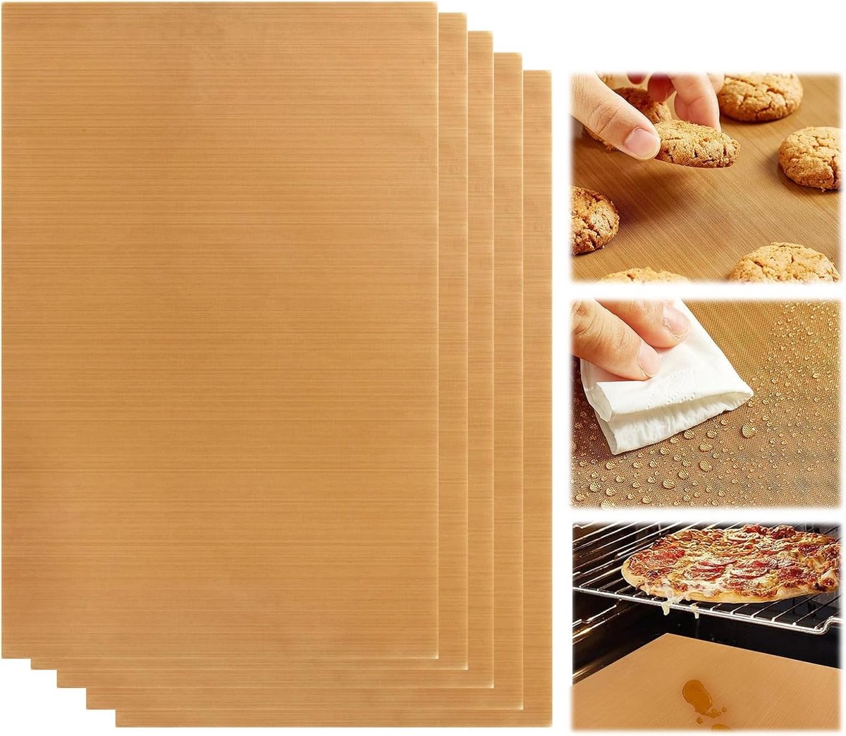 Herbruikbare Bakpapier Set van 5, Premium Anti-aanbak Bakmatten voor Oven en Grill, Tot 260°C, Perfect voor Bakplaten en Grillen (30 x 40 cm)