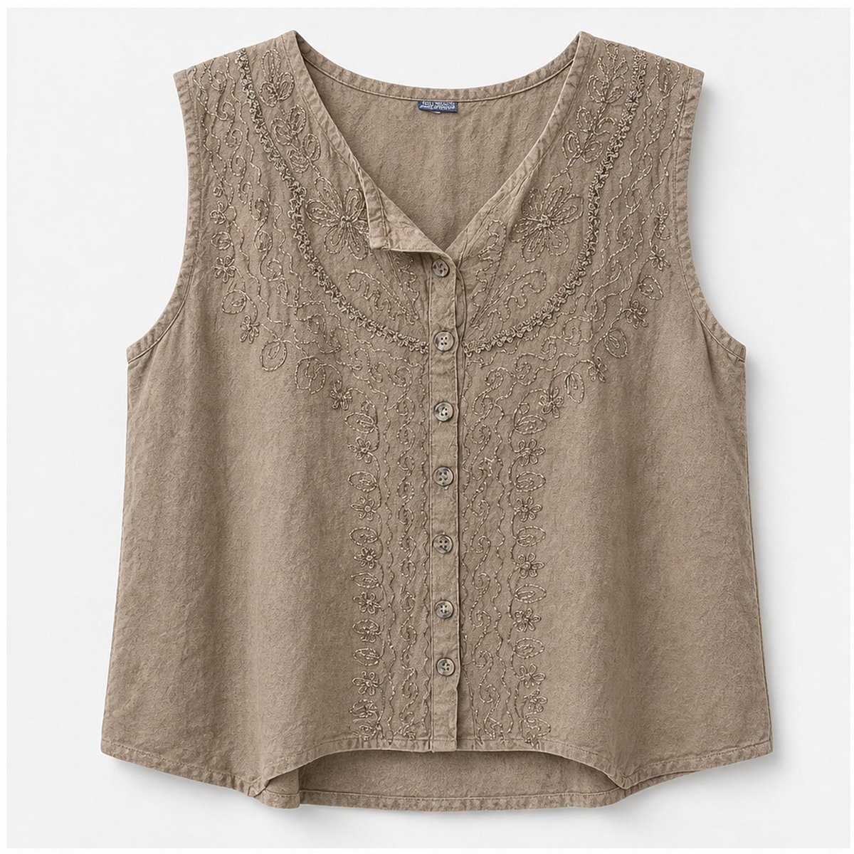 HS Mouwloos Shirt - Meerdere Kleuren - Taupe Borduursel
