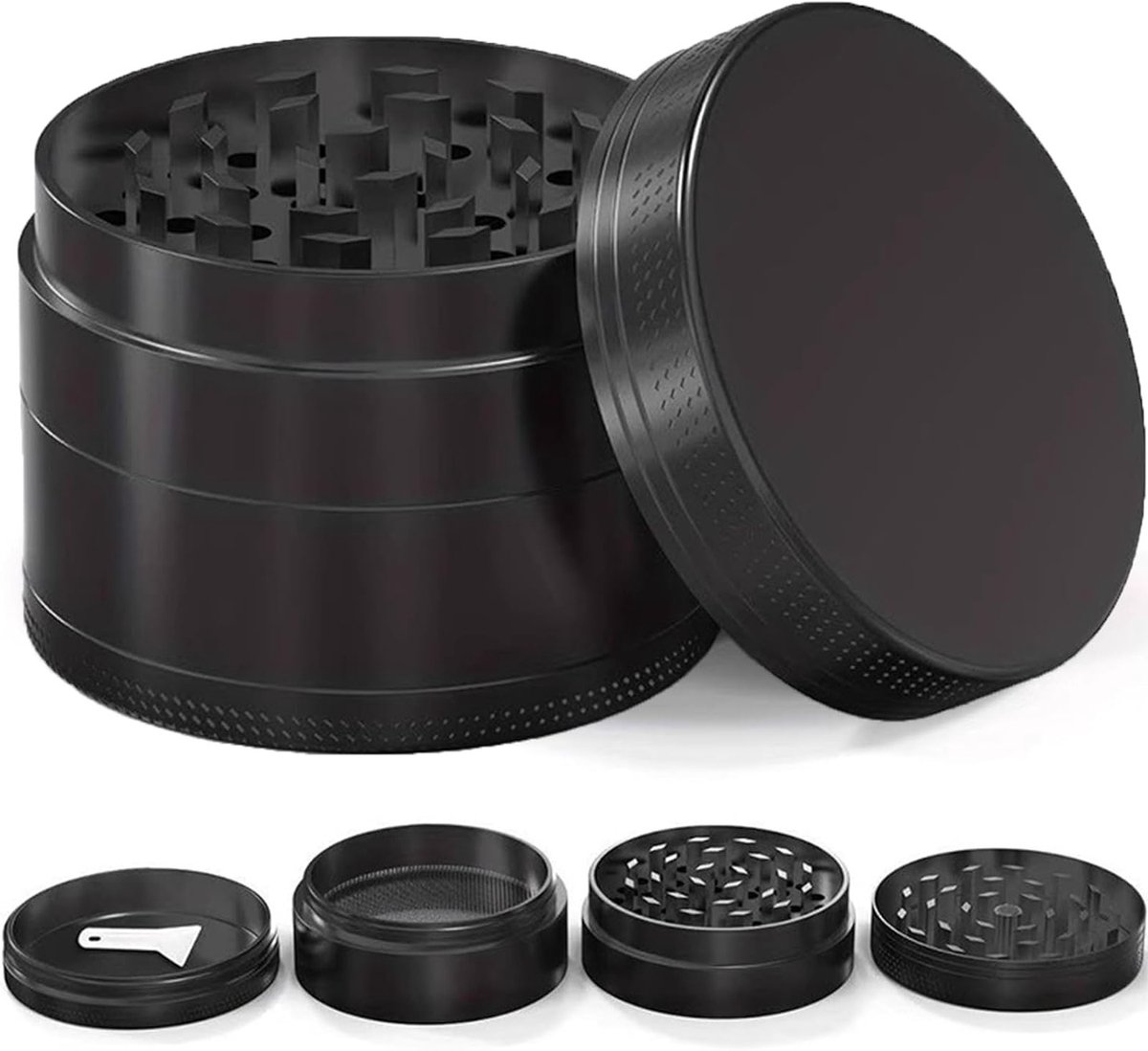 Kruidenmaler 50mm - Draagbare metalen grinder met magnetische deksel en 4 lagen van zinklegering voor kruiden en specerijen