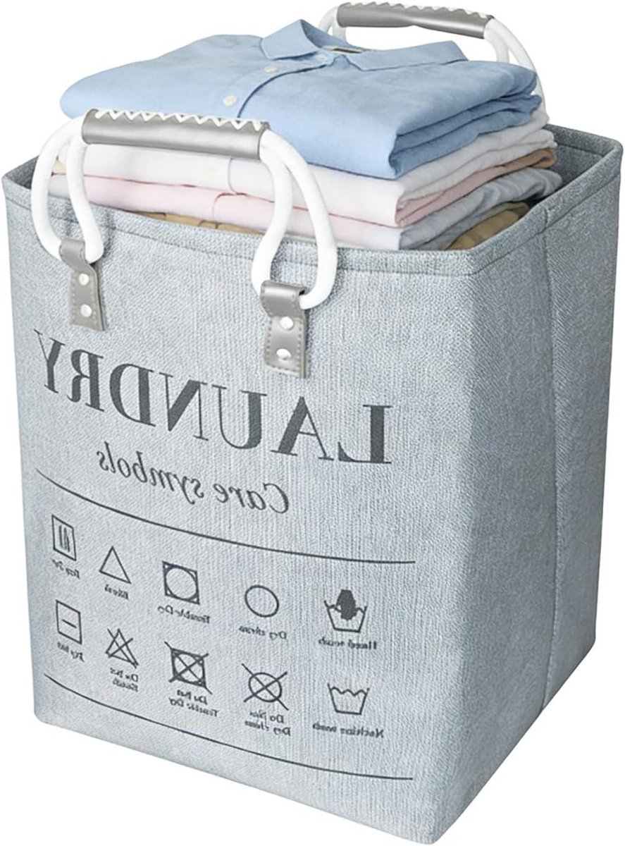 Wasmand Opvouwbaar - Kledingmand Opberger - Kleding Sorteren - Met Steunframe - 48 liter - Grijs