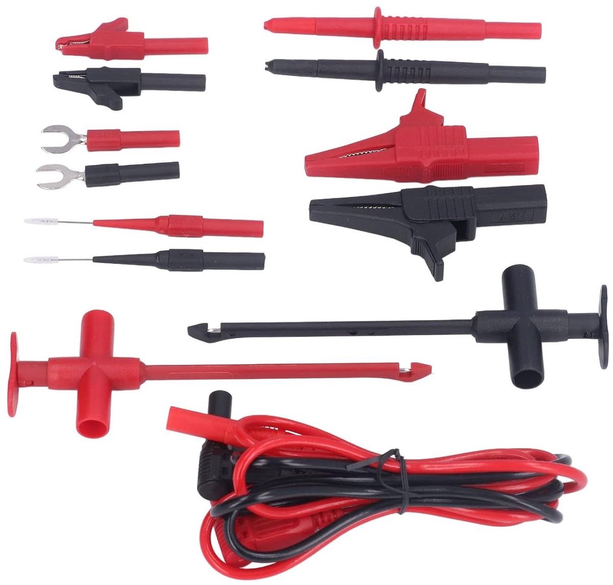 Multimeter Testkabels Kit - Meetkabels Elektronica - Elektrisch Testen - Messing & PVC Constructie - 30VDC 19A - Rood Zwart