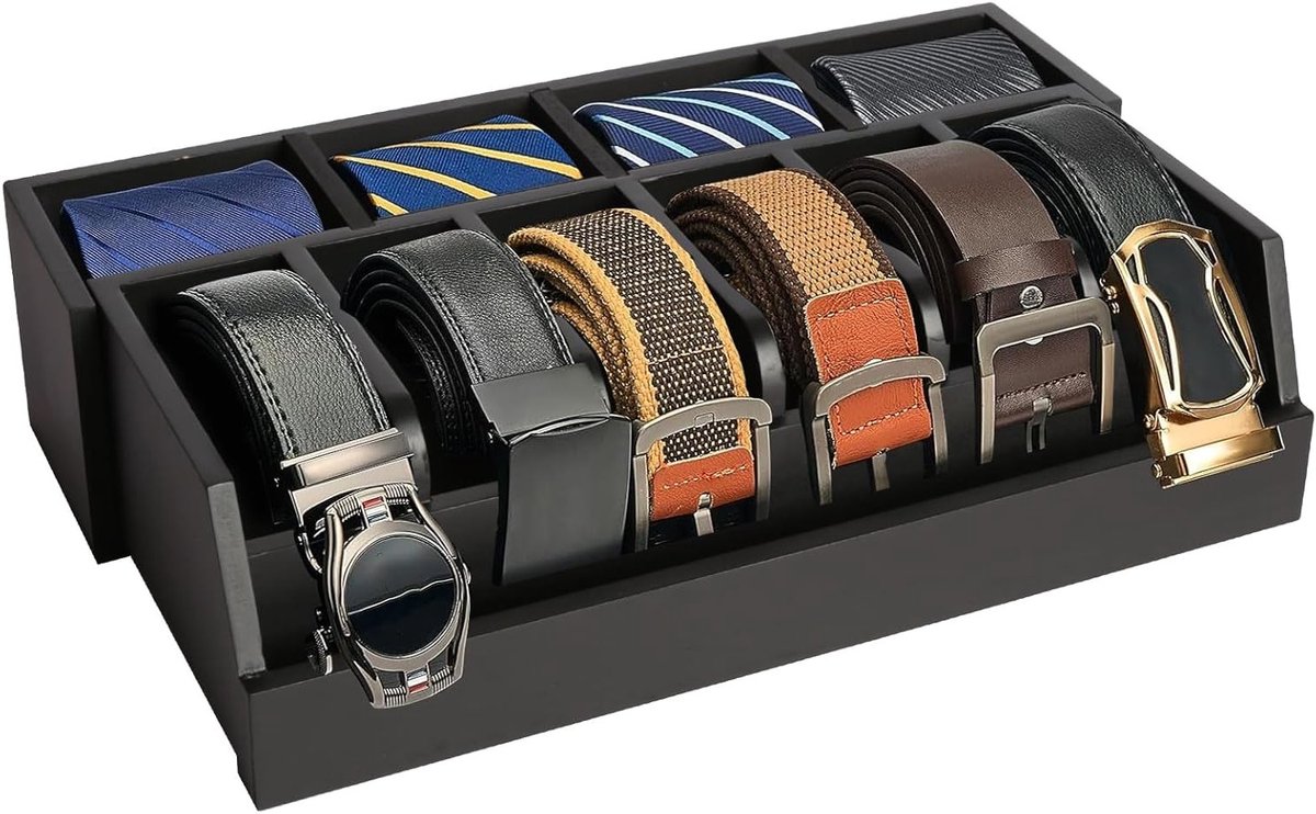 Belt Organizer met 10 Compartimenten voor Opberging van Riemen in Lade, Zwart en Praktisch Ontwerp voor Mannen en Vrouwen