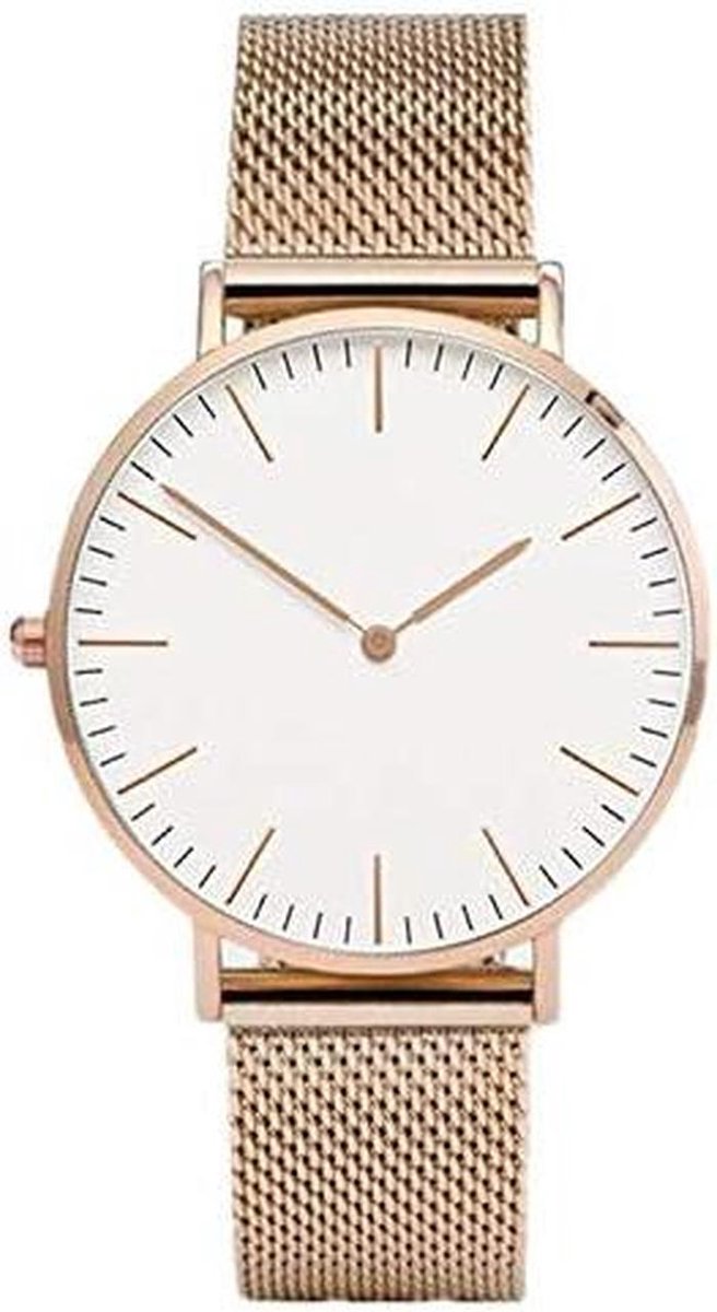 Dameshorloge - Polshorloge Armbandhorloge - Tijd Aflezen - Roestvrij Staal - Mesh Riem - Roségoud Wit
