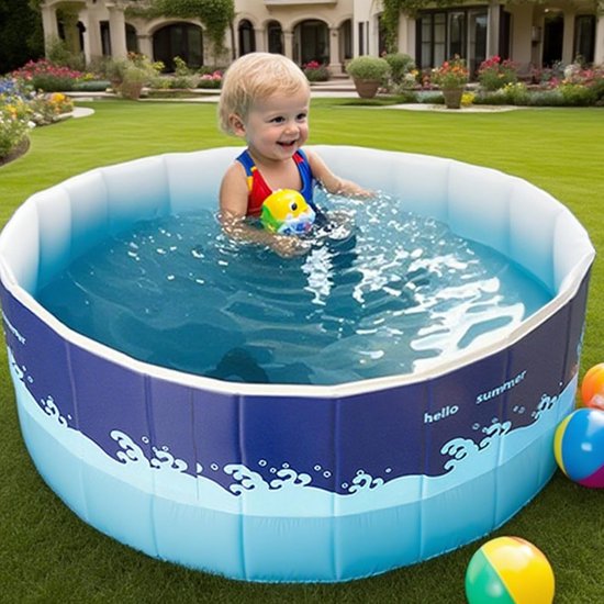 Kinderbadje Opvouwbaar - Babybadje Buiten - Waterspelletjes Spelen - Grote Capaciteit - 90 x 90 x 48 cm - Blauw — afbeelding 2