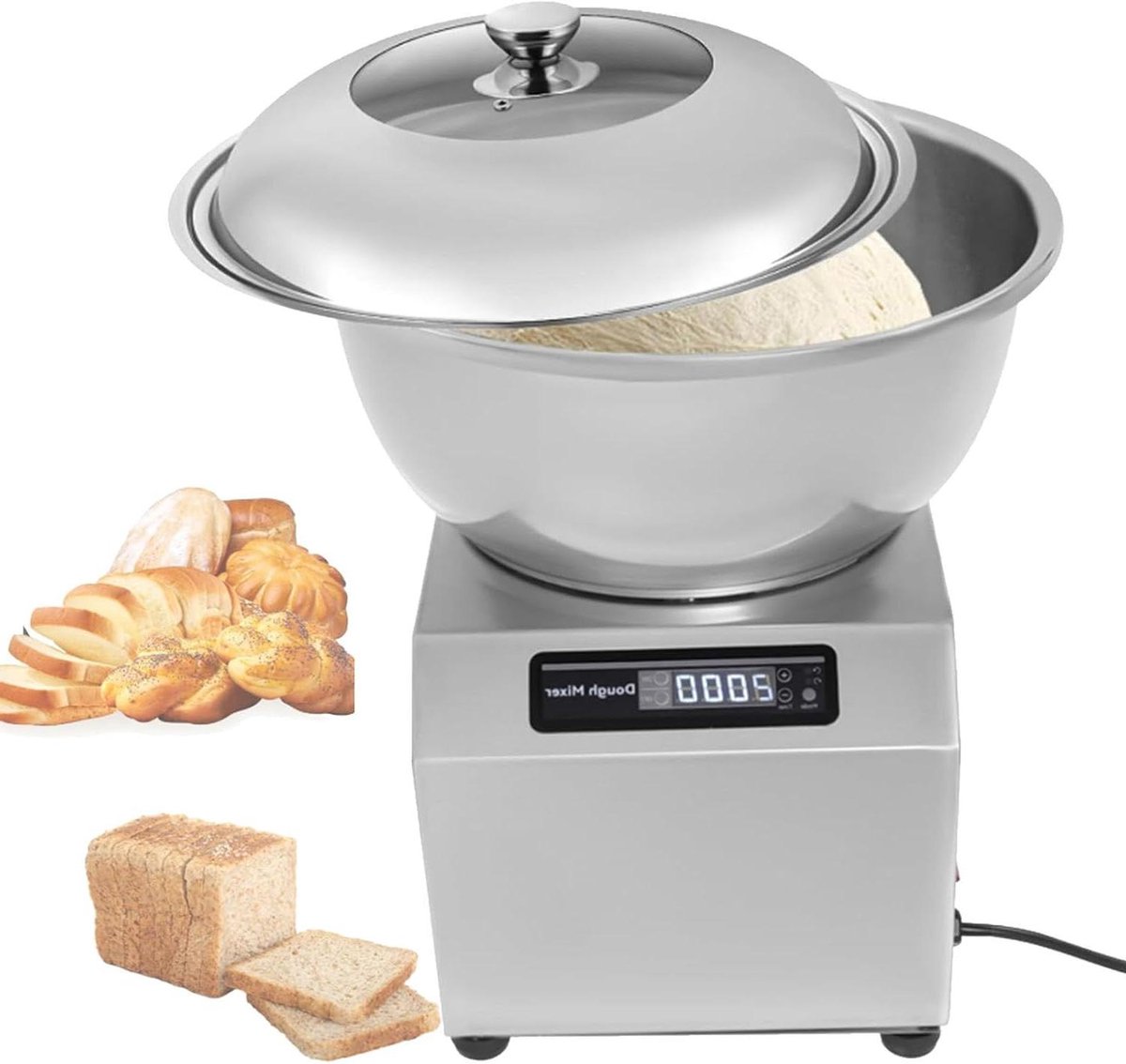 Deegmachine - Deegkneder Mixer - Brood Pizza Maken - Dubbele Rotatie Motor - 8kg - Zilver