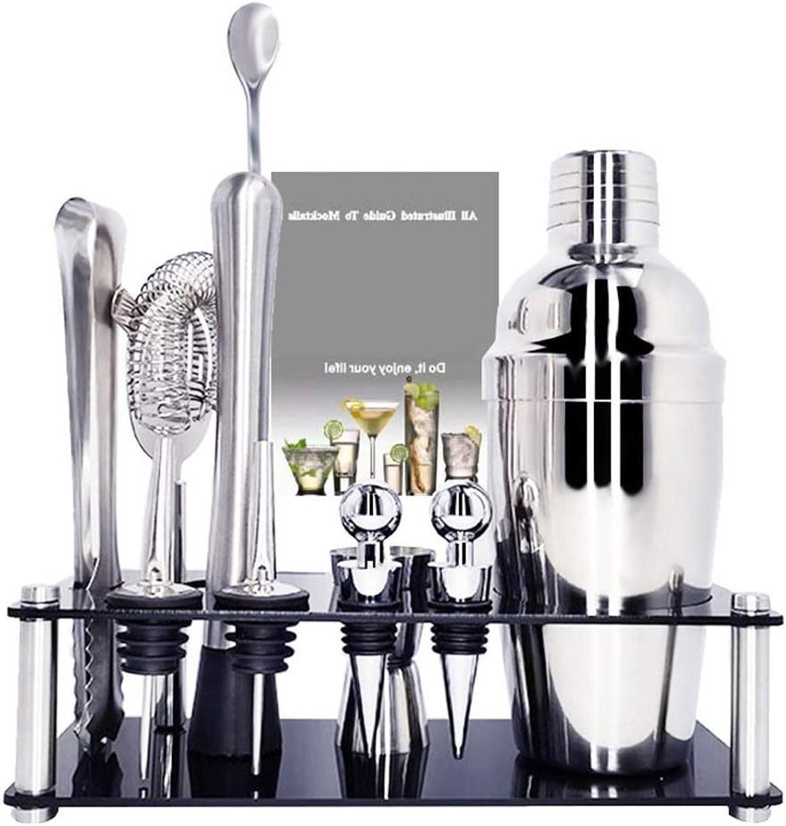 Cocktail Shaker Set - Barman Kit - Drankjes Maken - 11 Delig - 750ml - Zilver
